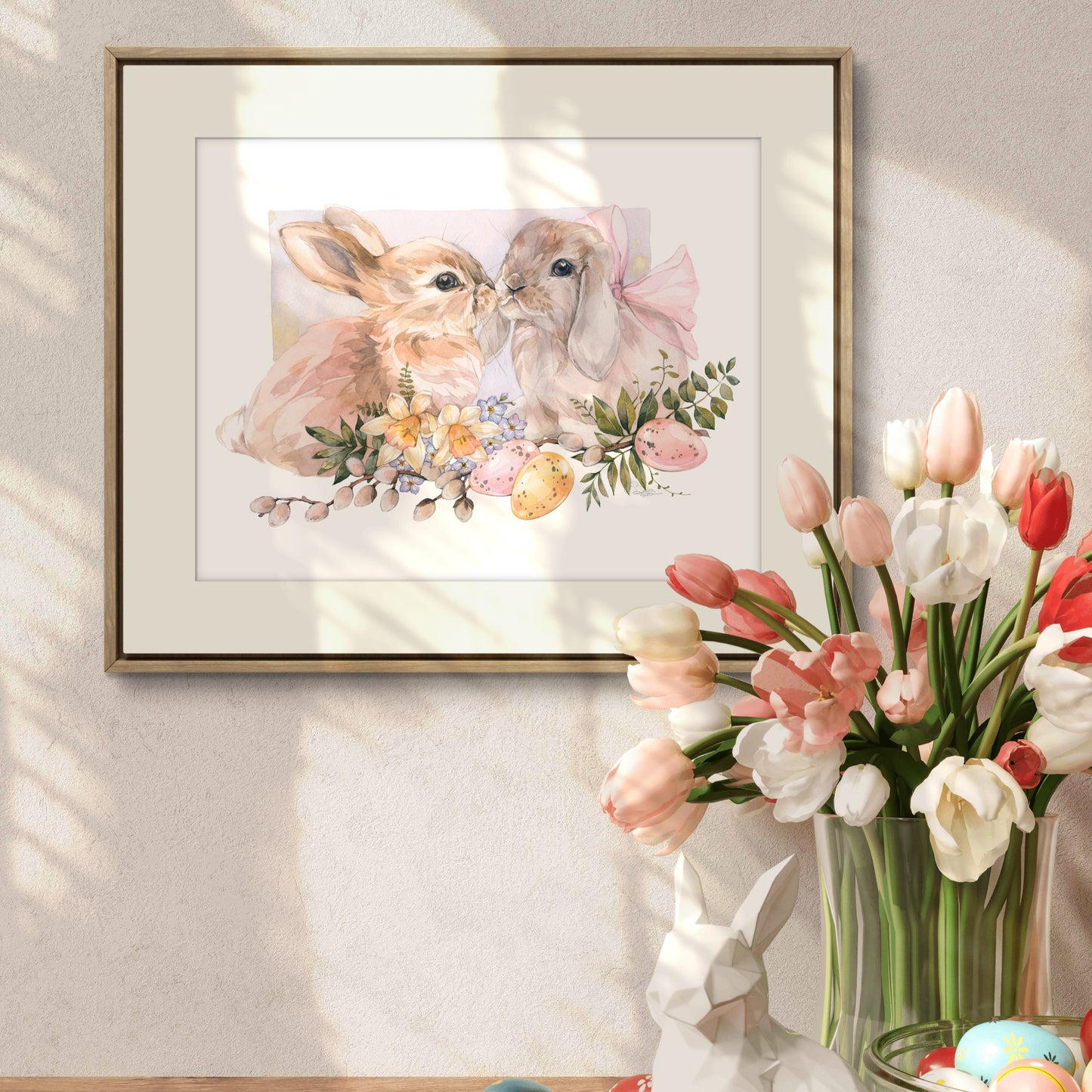 Springtime Easter Bunnies. Fine Art Print.