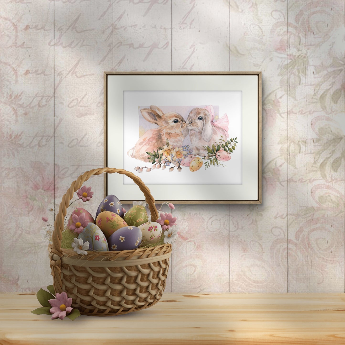 Springtime Easter Bunnies. Fine Art Print.