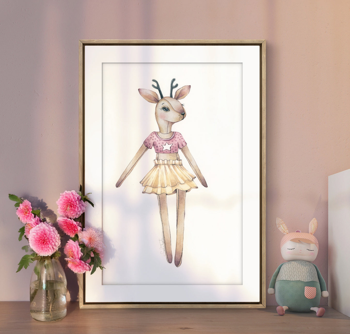 Baby Deer Plush. Original watercolor painting.