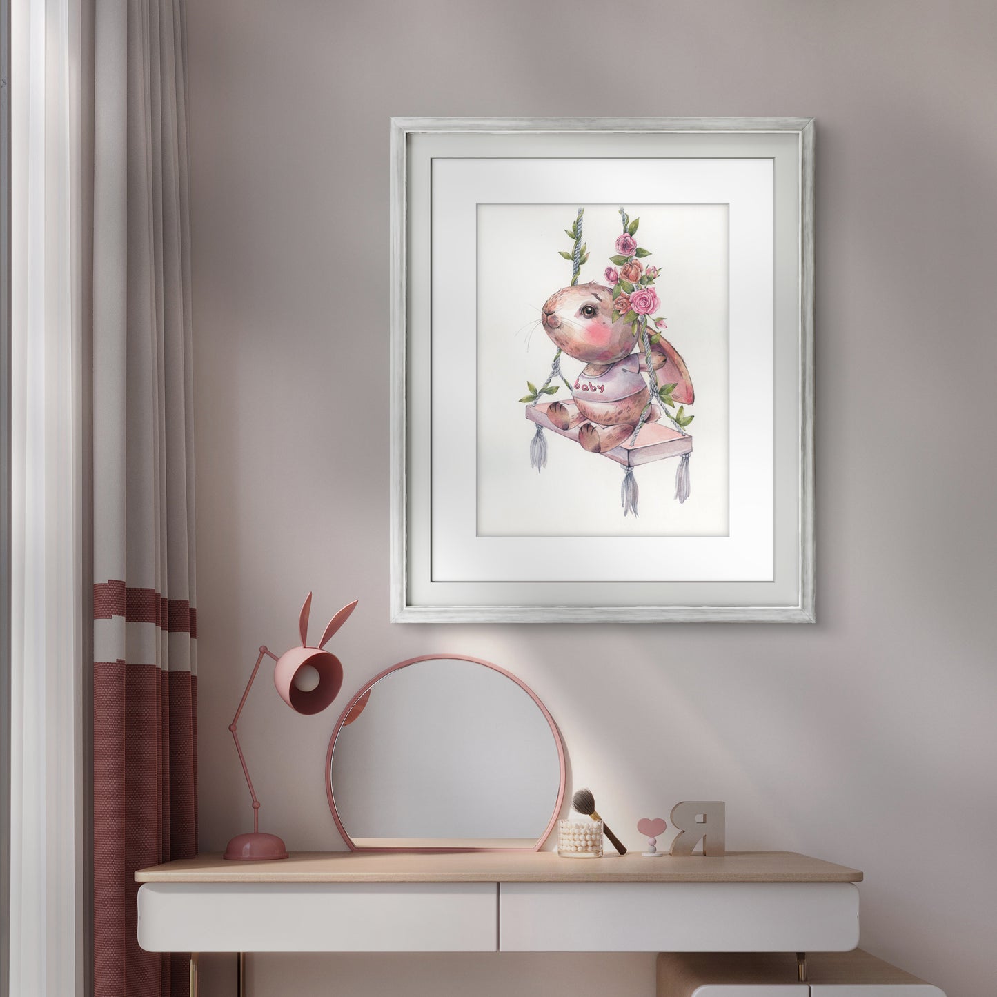 Sweet baby rabbit. Original watercolor painting.
