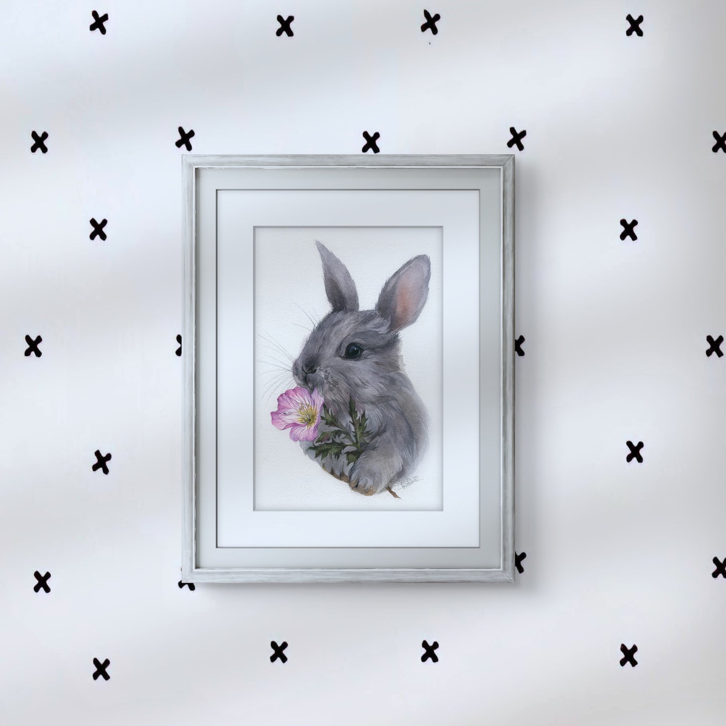 Spring Rabbit. Original watercolor painting.