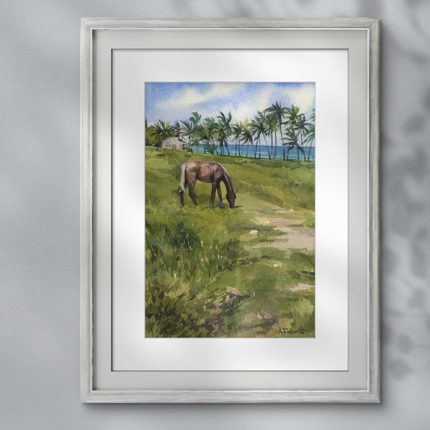 Coastal Pasture. Original watercolor painting.