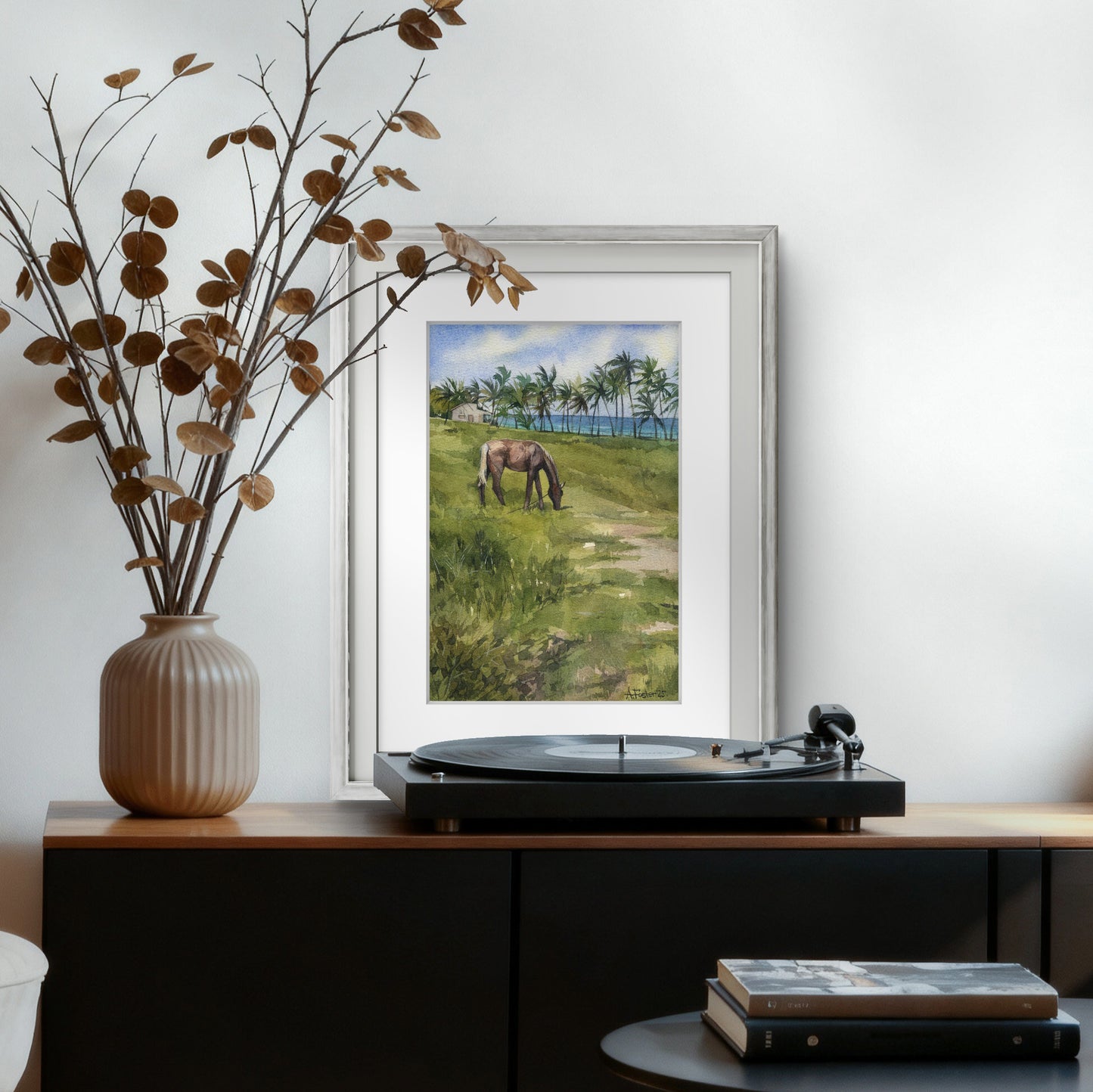 Coastal Pasture. Original watercolor painting.