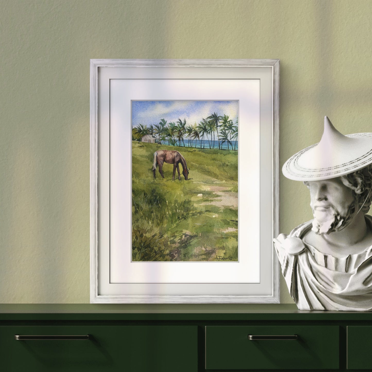 Coastal Pasture. Original watercolor painting.