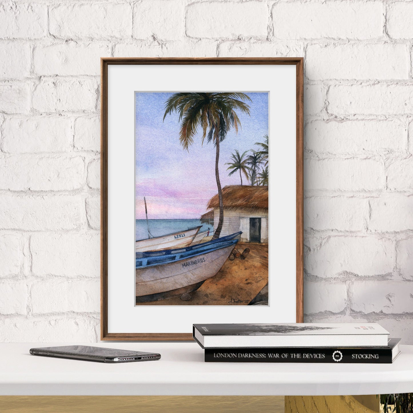 Fishing Village. Original watercolor painting.