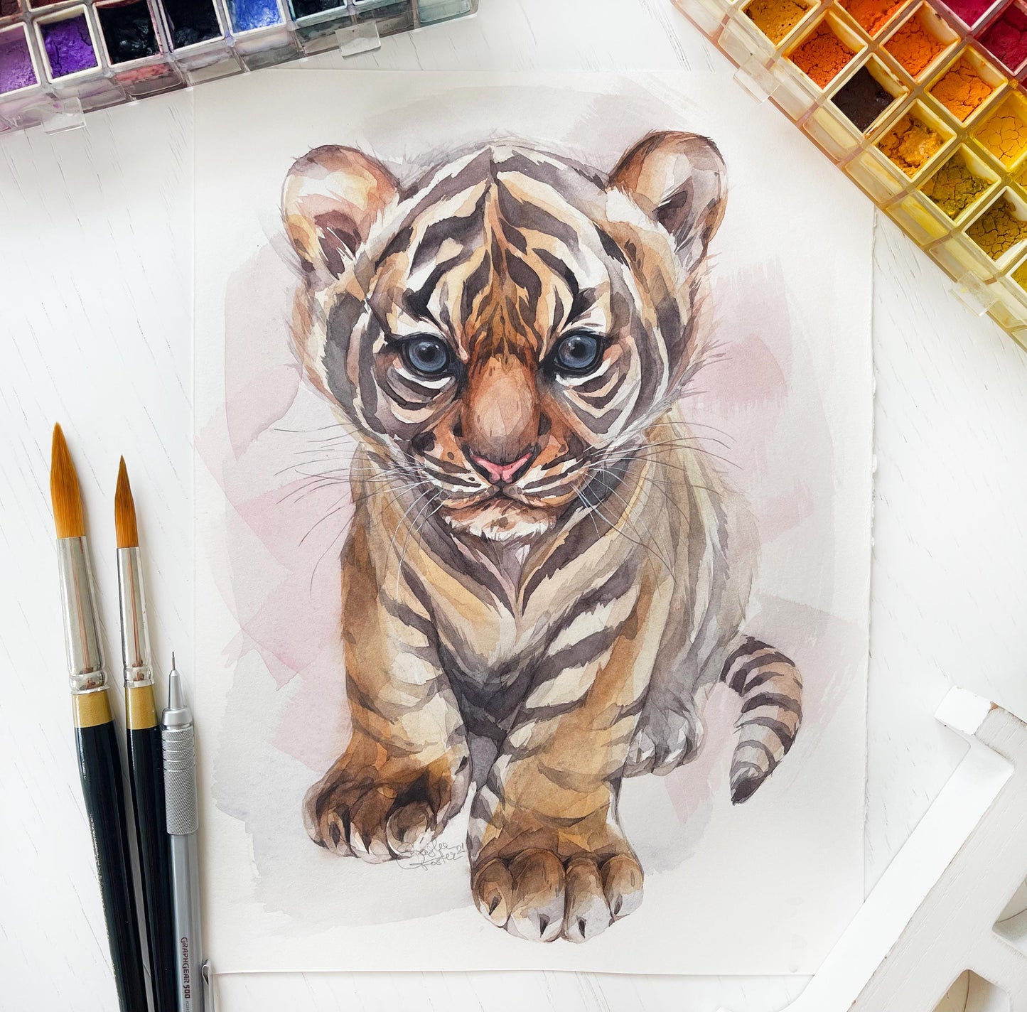 Baby Tiger. Original watercolor painting.