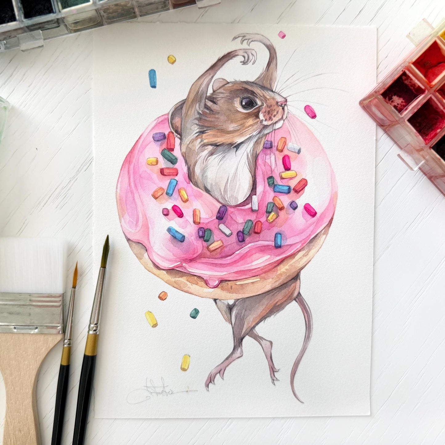 Donut Dance. Original watercolor painting.