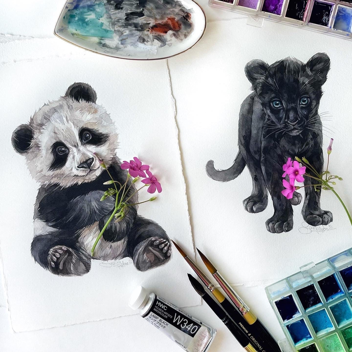 Baby Panther. Original watercolor painting.