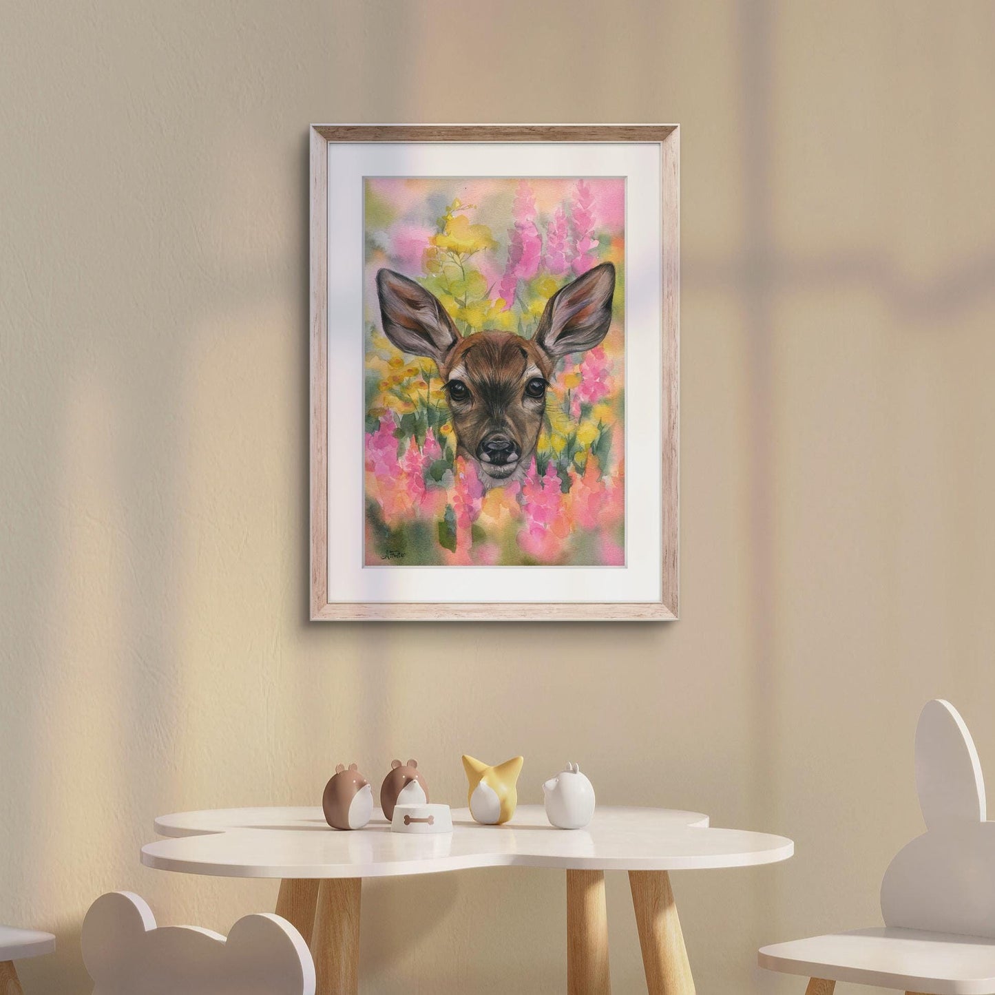 Blossom Eyes. Original watercolor painting. Fawn.