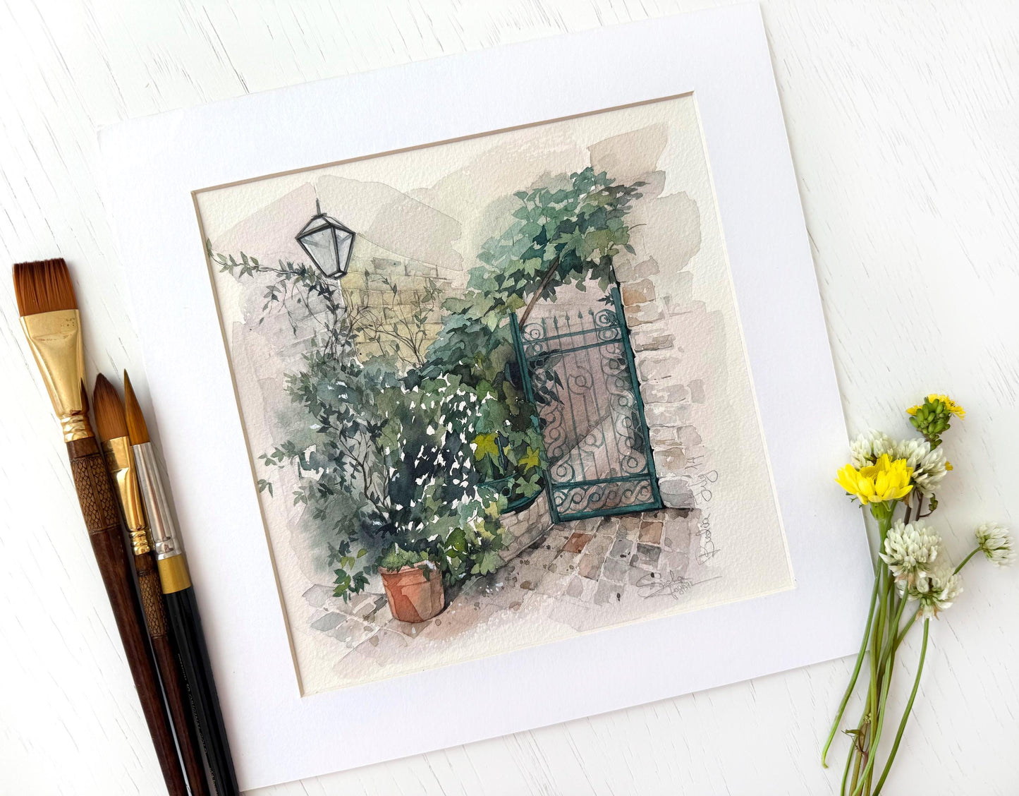 Secret Garden Gate. Original watercolor painting.