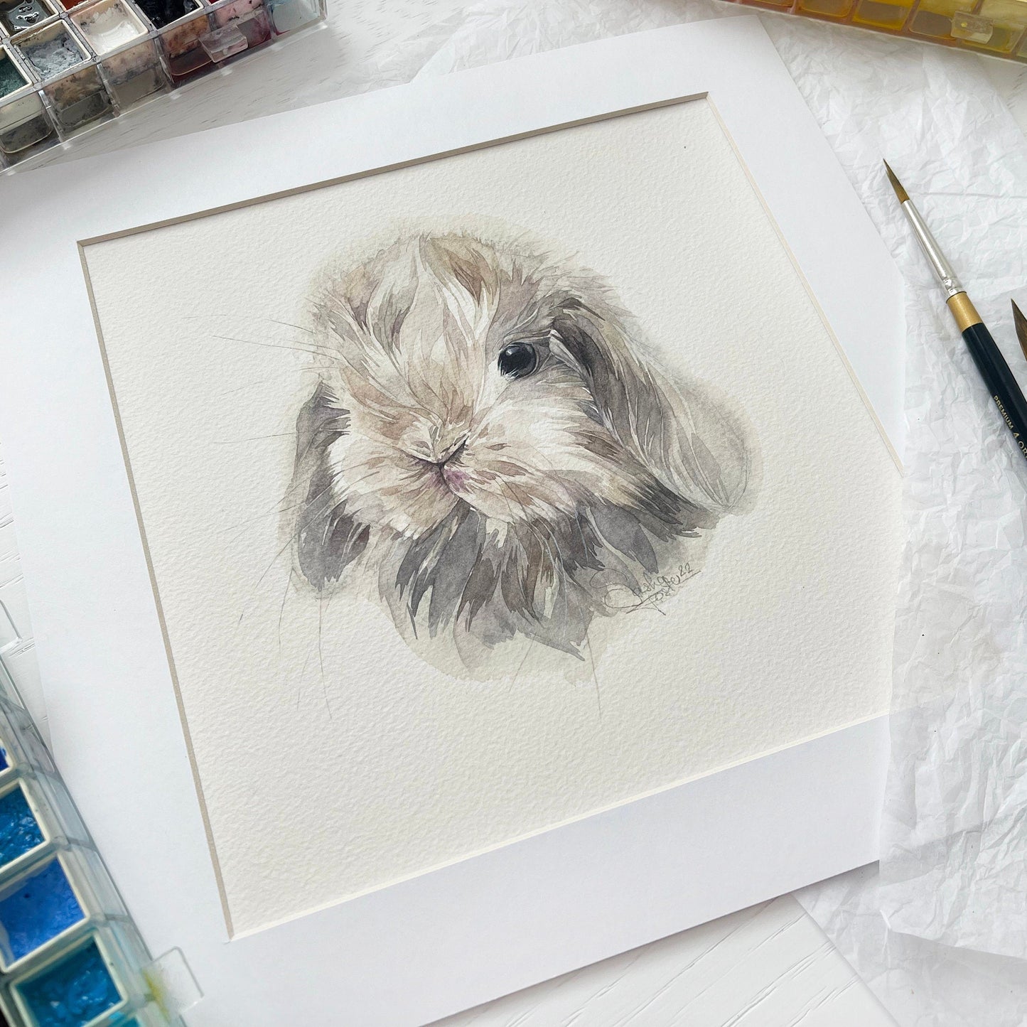 Tommy the Bunny. Original watercolor painting.