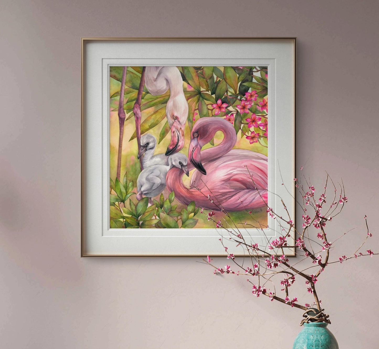 Family in Bloom. Original watercolor painting. Wall Art.
