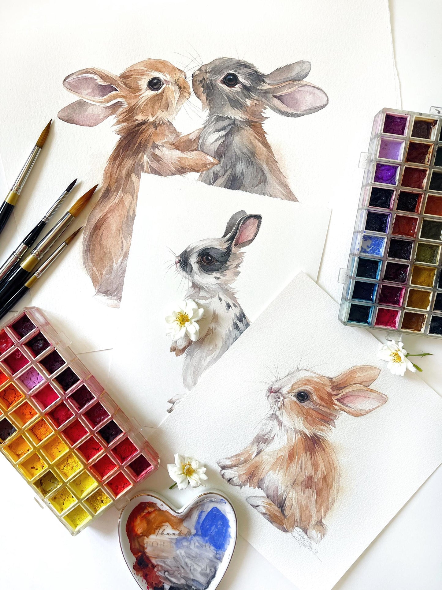 Bunny Love. Original watercolor painting.