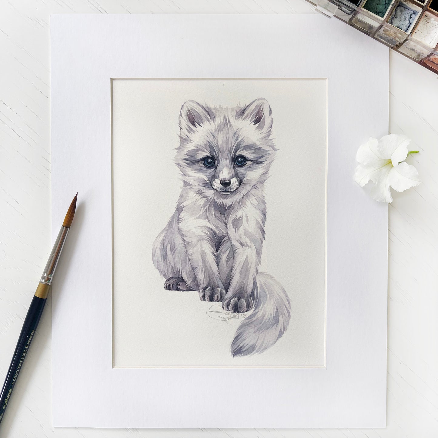 Alisa the Polar Fox. Original watercolor painting.