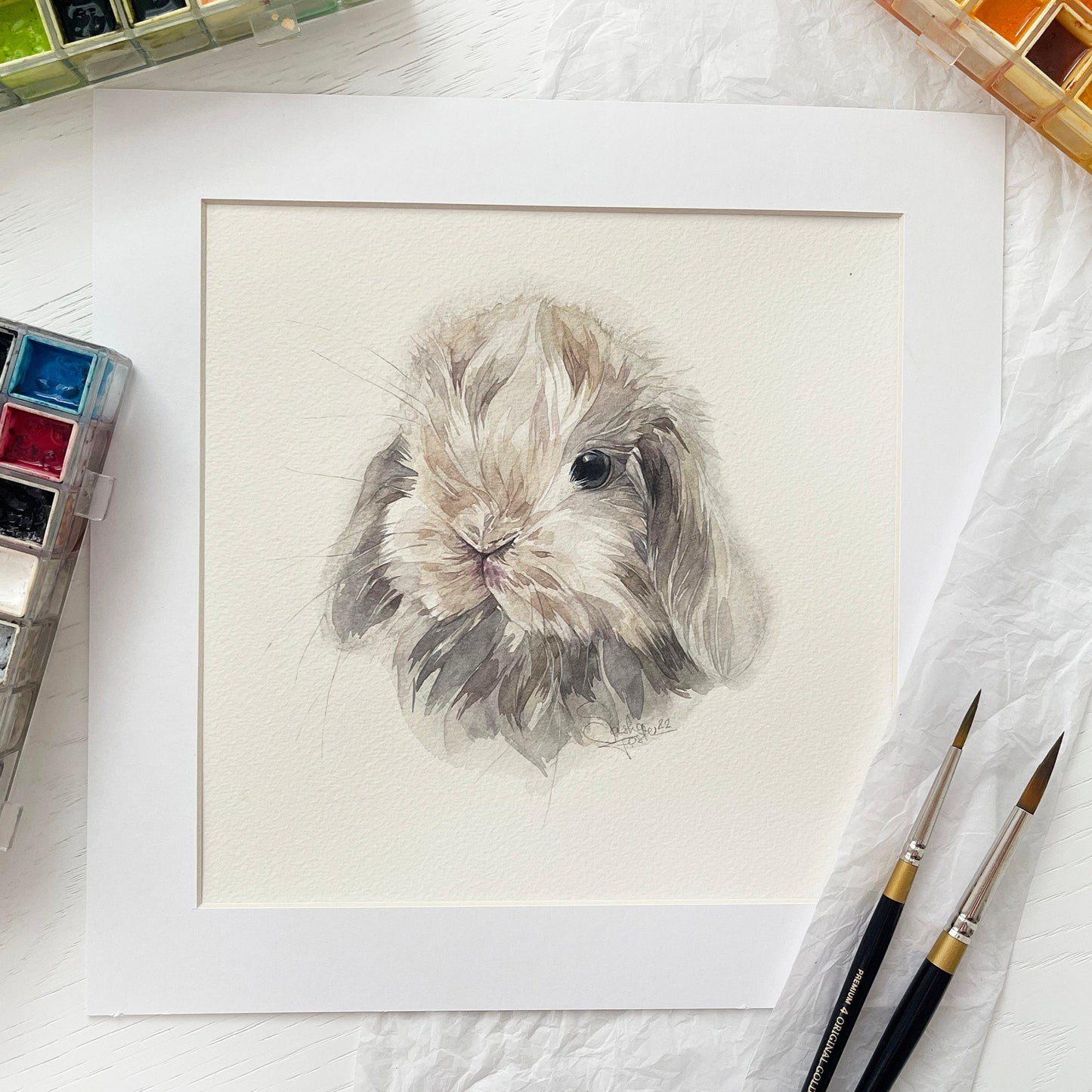 Tommy the Bunny. Original watercolor painting.