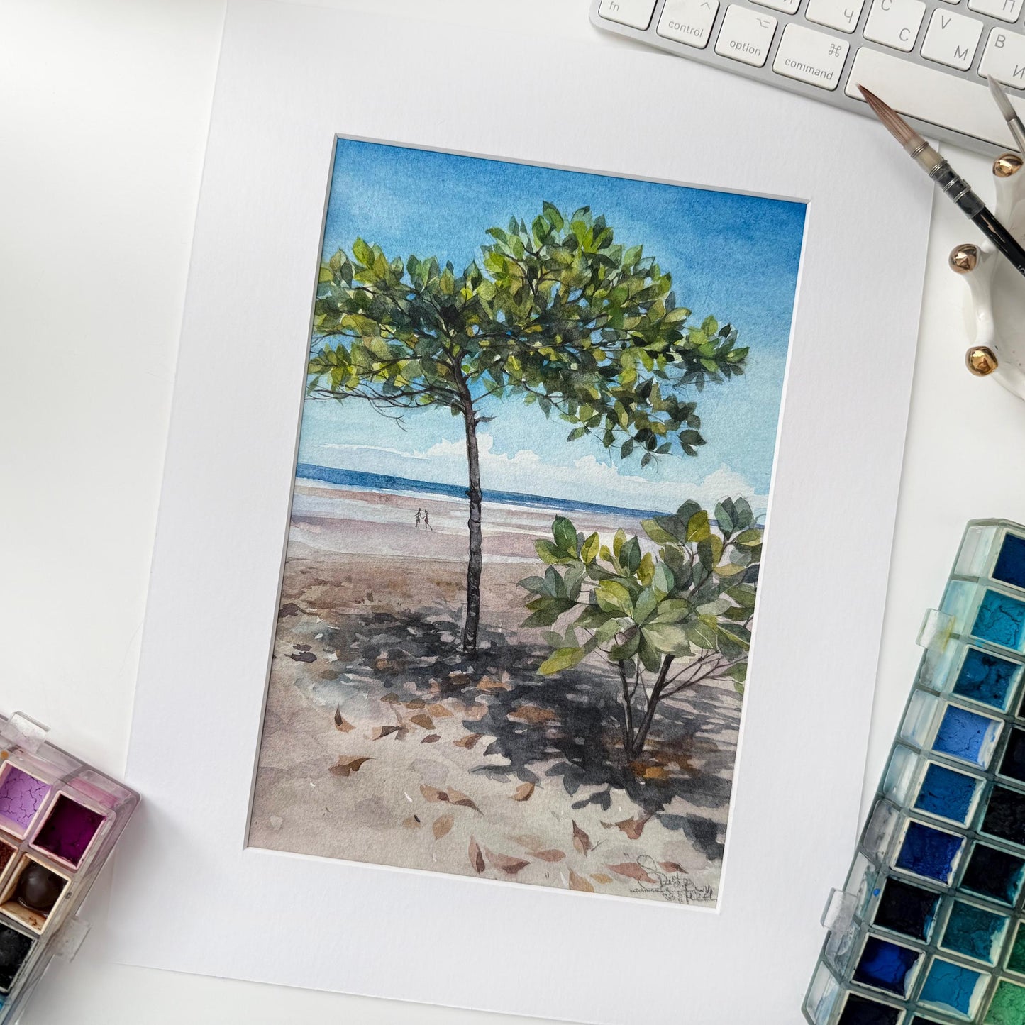Together by the Shore. Original watercolor painting.