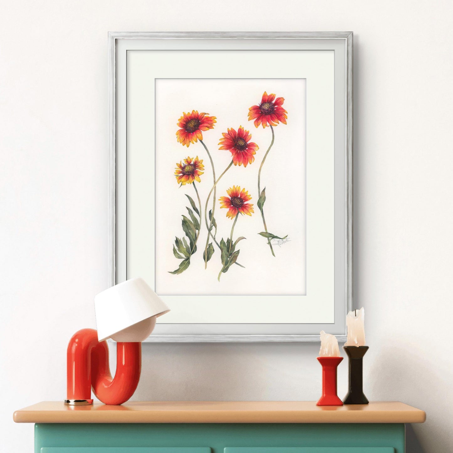 Dance of the Firewheels. Original watercolor painting.
