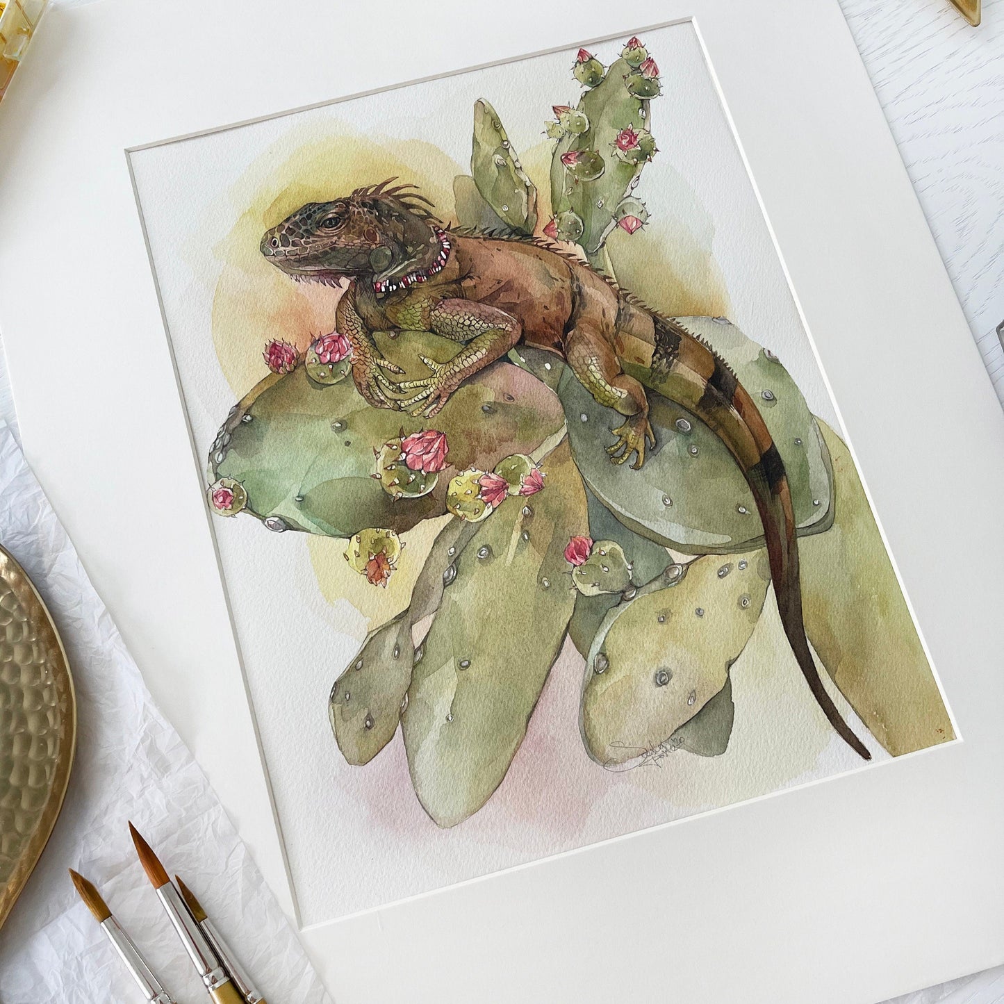 Anton the Iguana. Original watercolor painting.