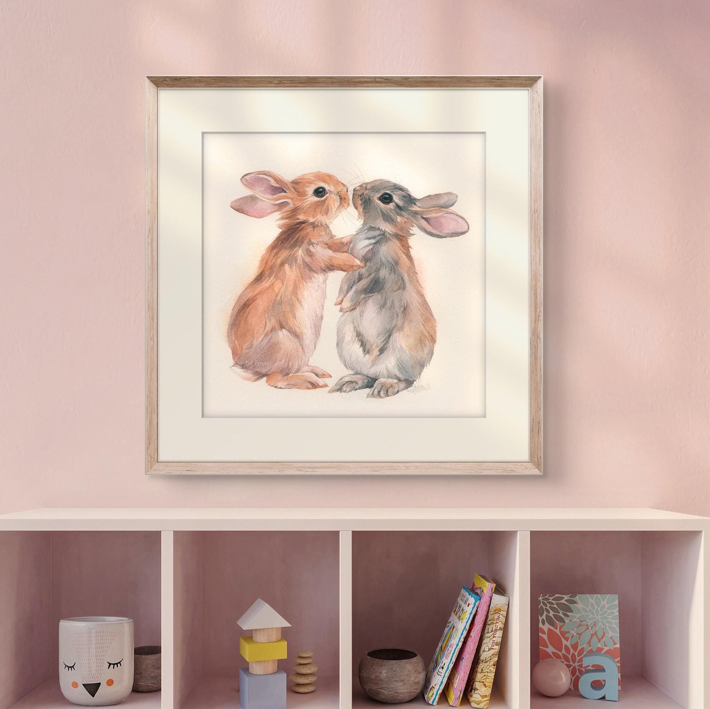 Bunny Love. Original watercolor painting.