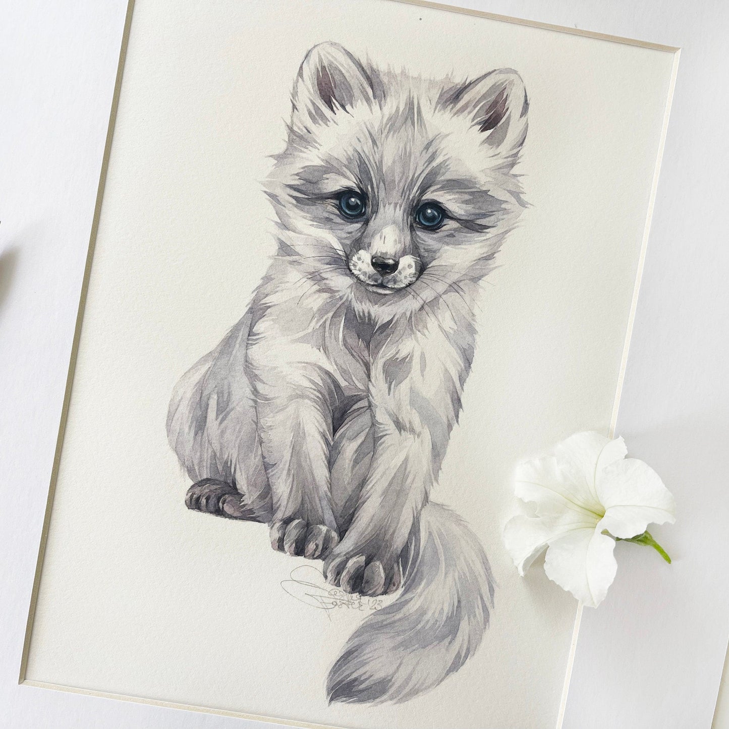 Alisa the Polar Fox. Original watercolor painting.