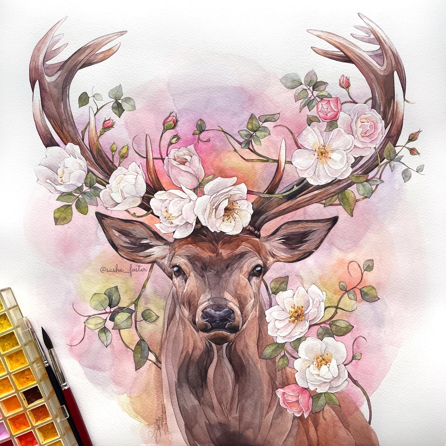 Dominic the Deer. Original watercolor painting.