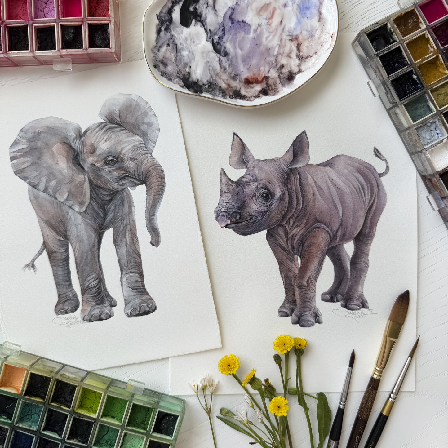 Baby Elephant. Original watercolor painting.