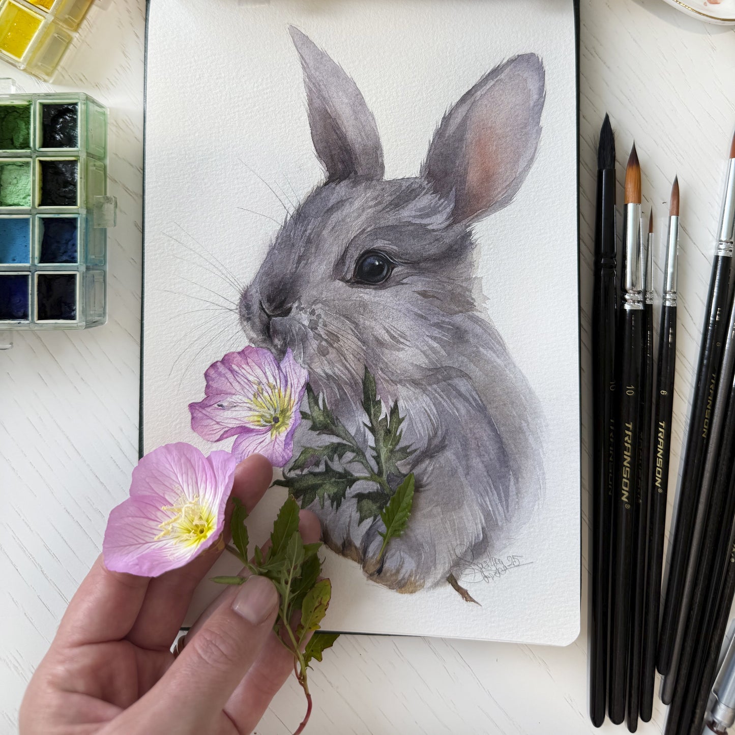 Spring Rabbit. Original watercolor painting.