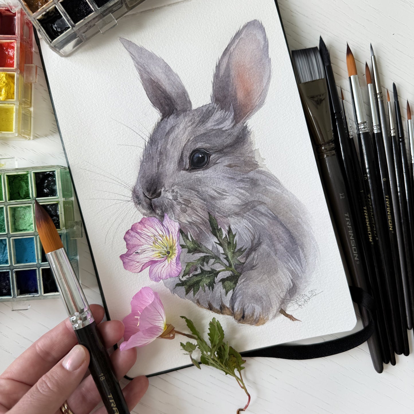 Spring Rabbit. Original watercolor painting.