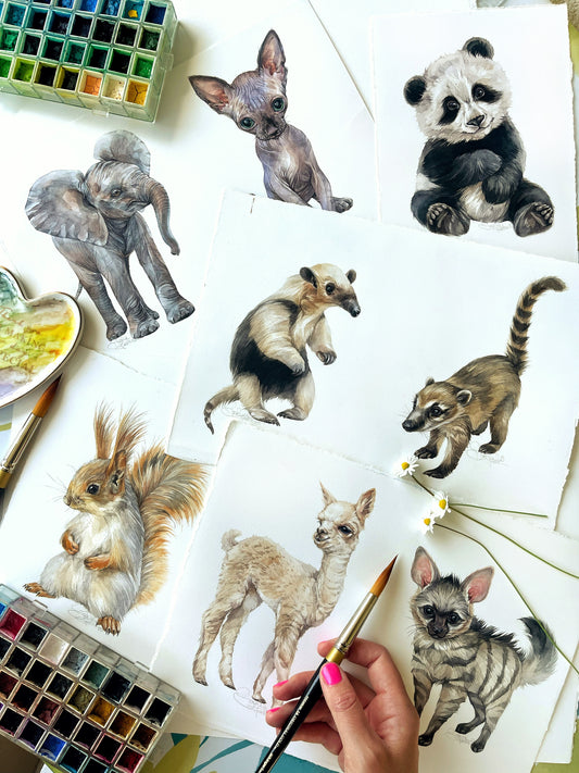 Baby Anteater. Original watercolor painting.
