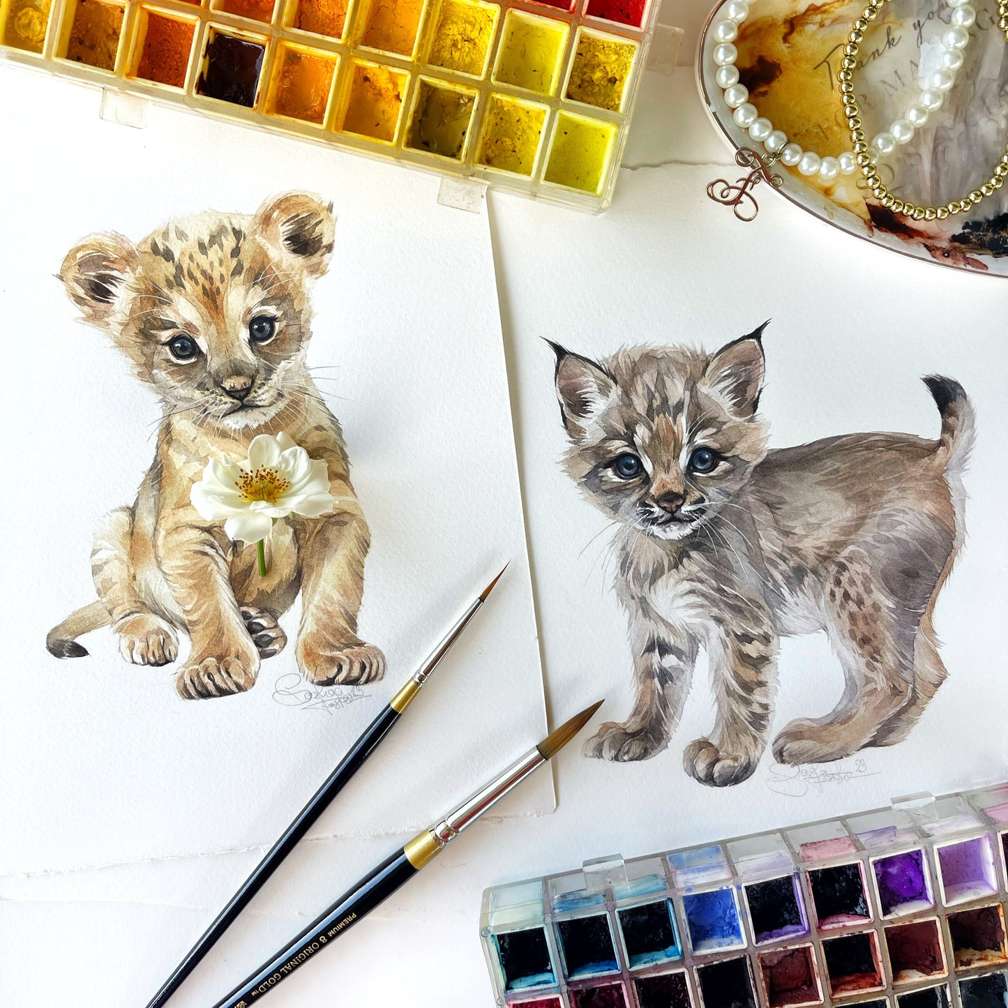 Baby Lion. Original watercolor painting.