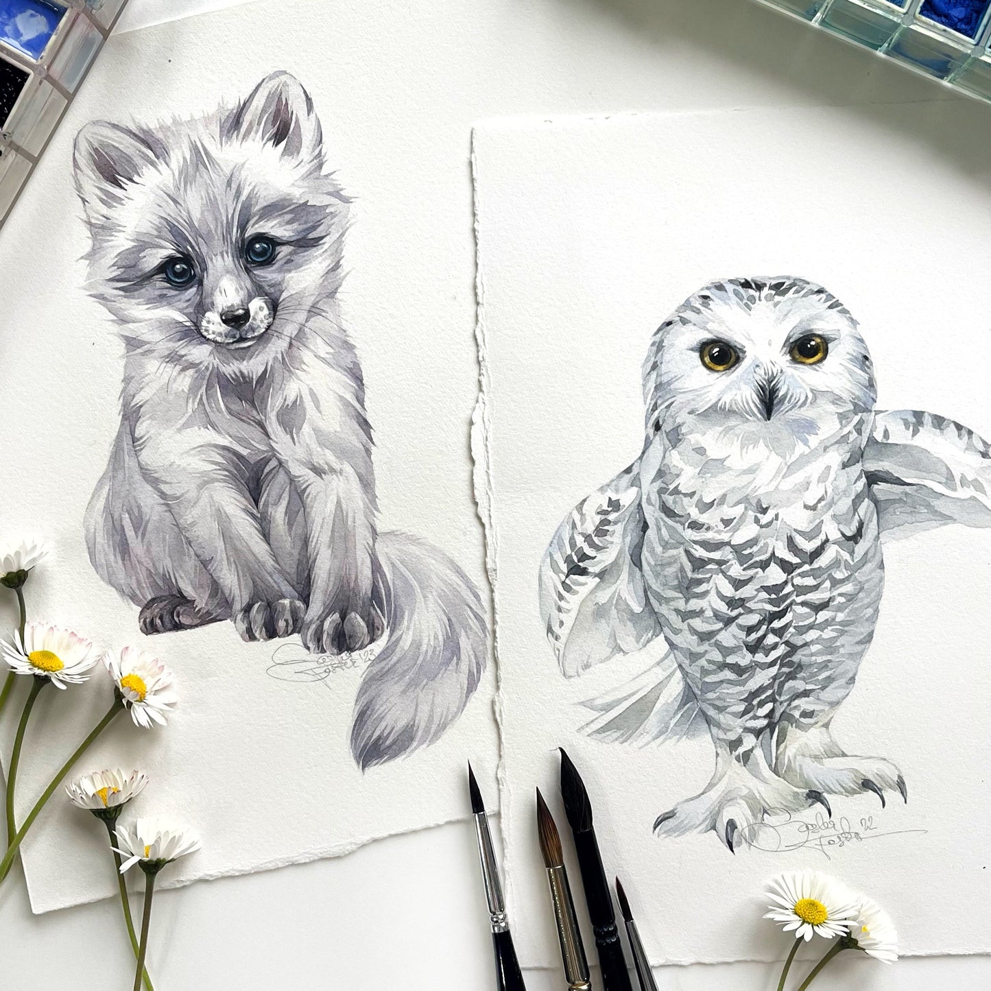 Alisa the Polar Fox. Original watercolor painting.