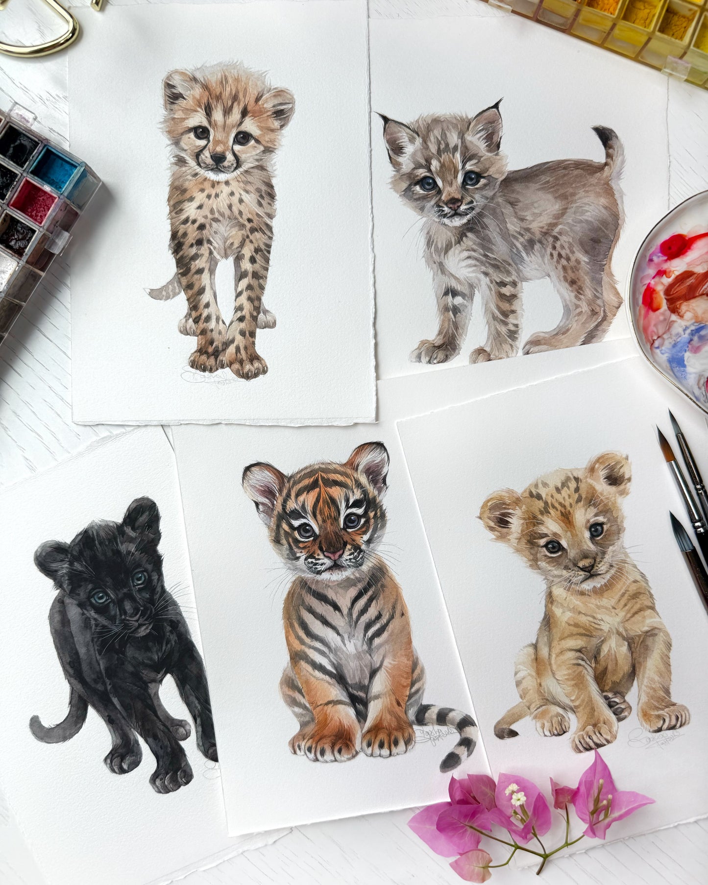 Baby Panther. Original watercolor painting.