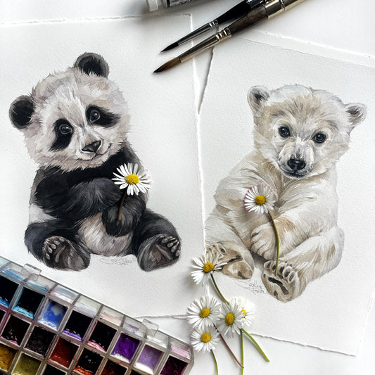 Baby Panda. Original watercolor painting.