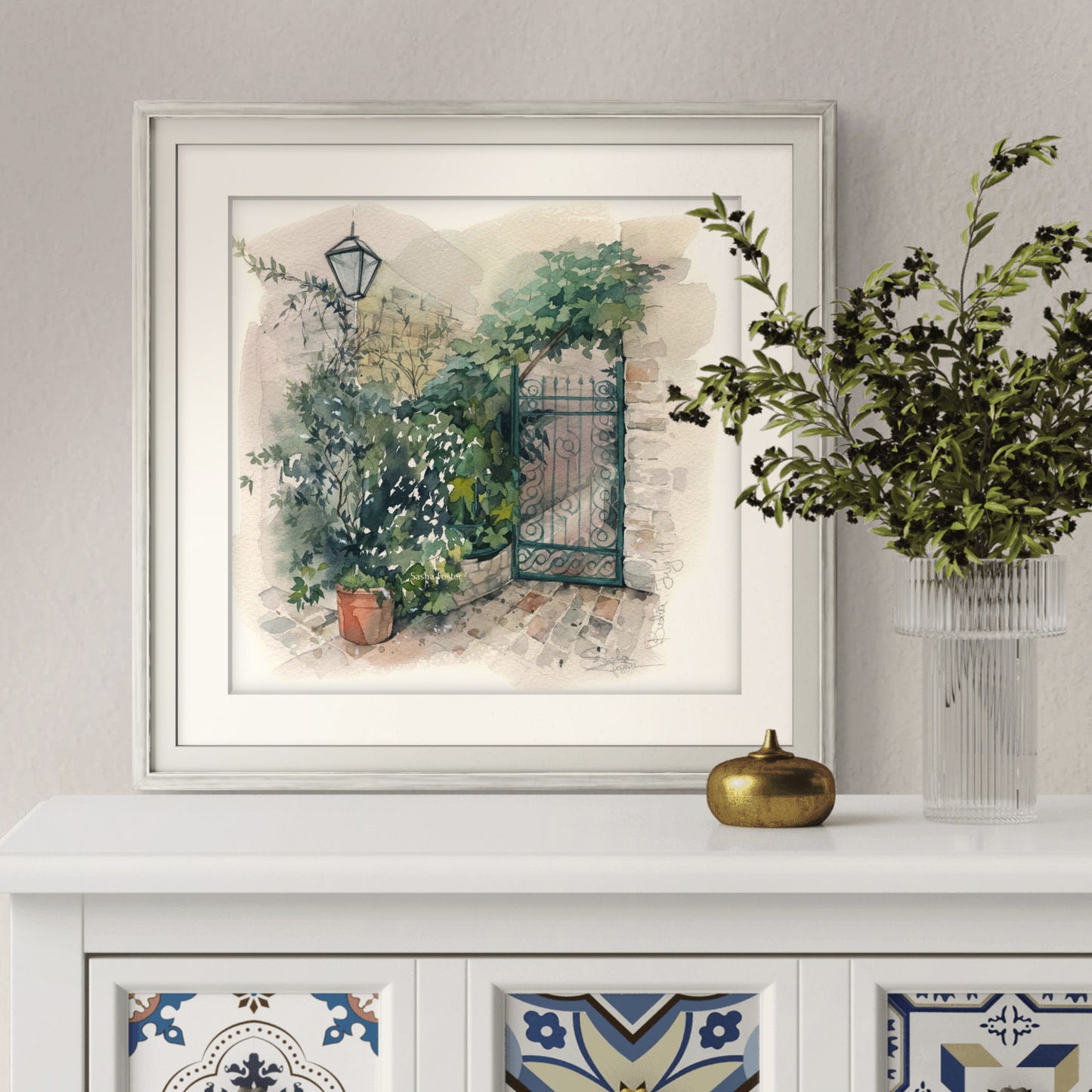 Secret Garden Gate. Original watercolor painting.