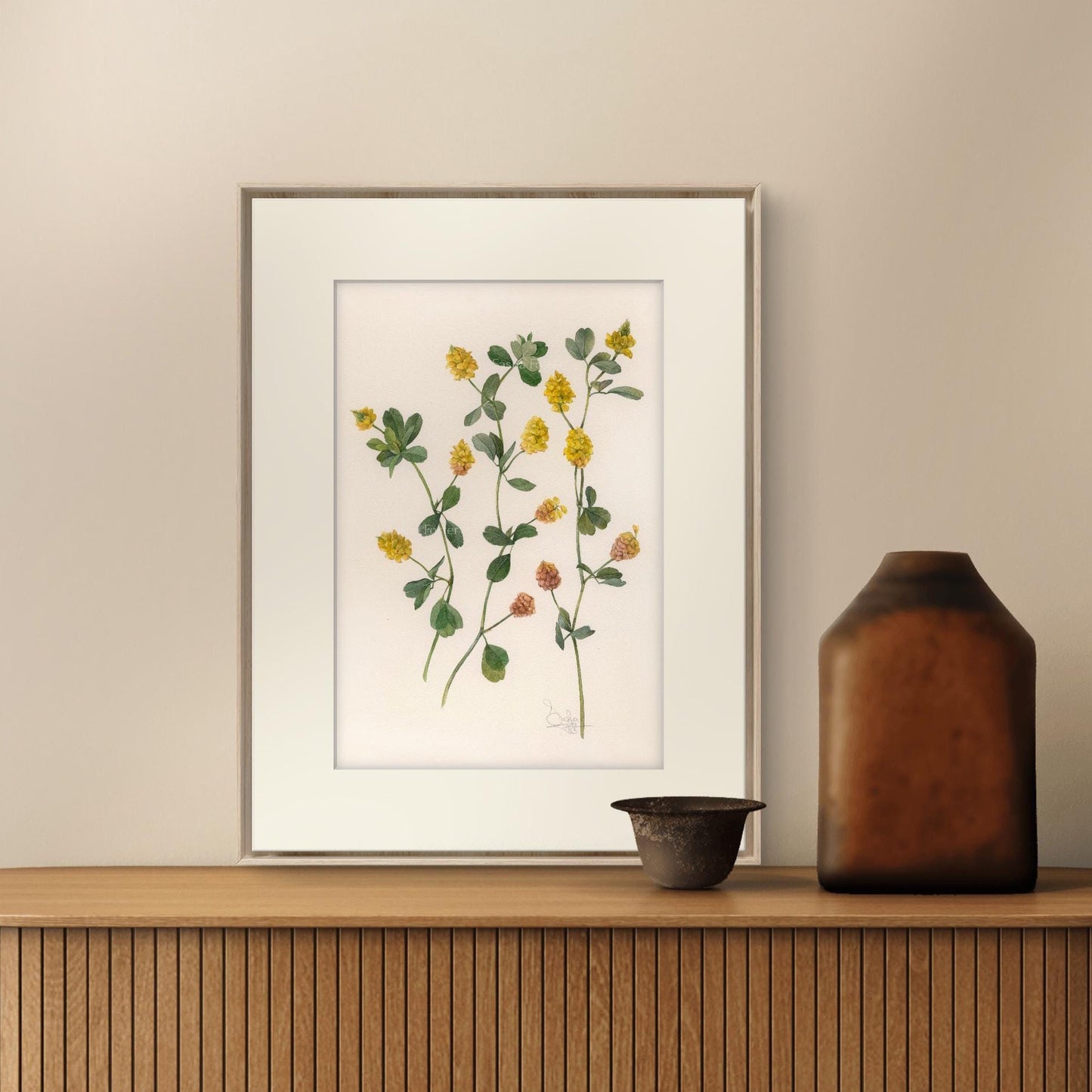 Yellow wildflowers. Original watercolor painting.