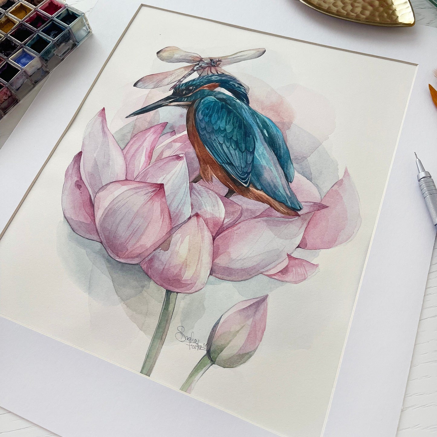 Charlie the Kingfisher. Original watercolor painting.