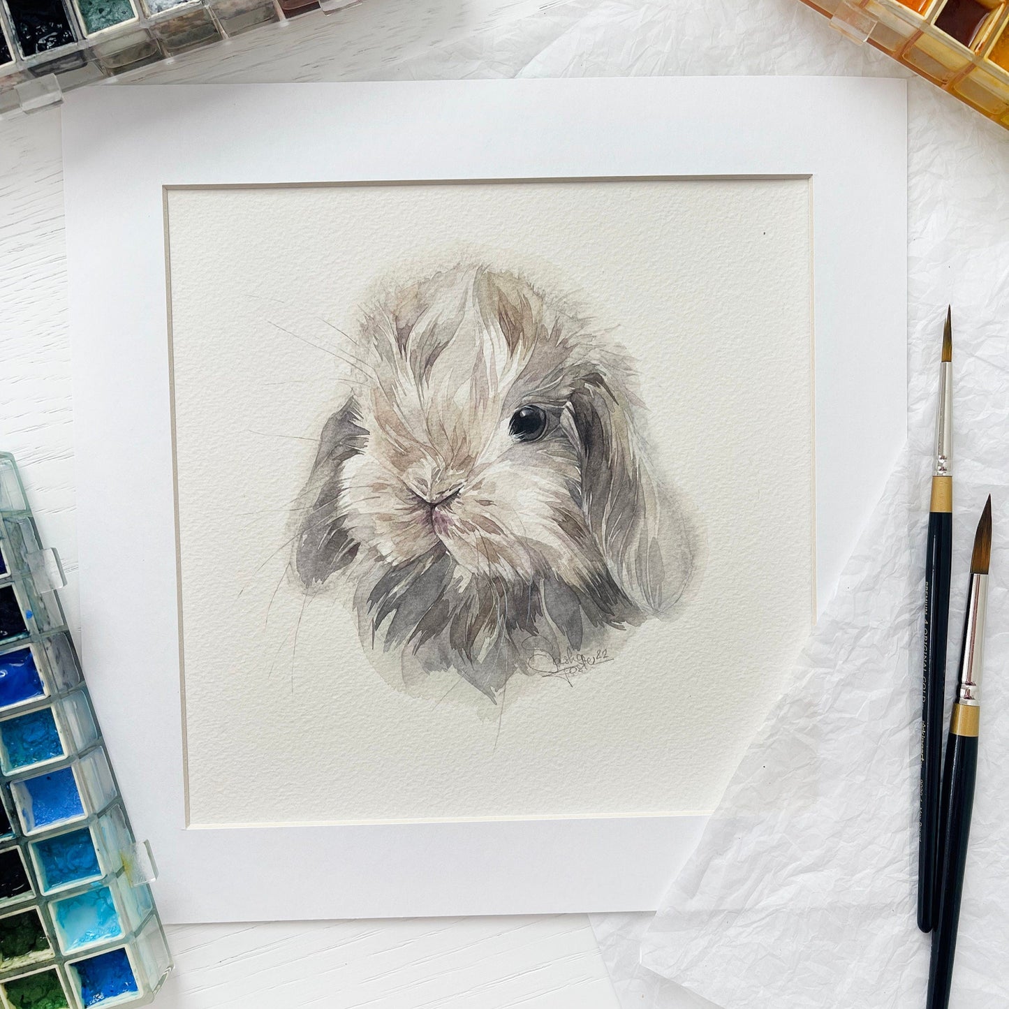 Tommy the Bunny. Original watercolor painting.