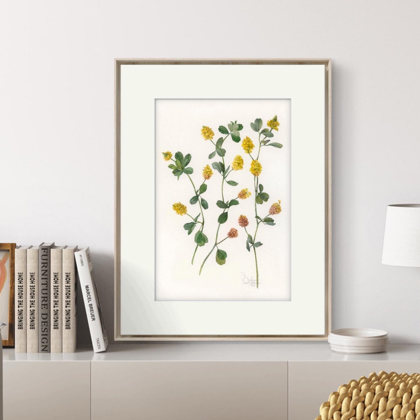 Yellow wildflowers. Original watercolor painting.