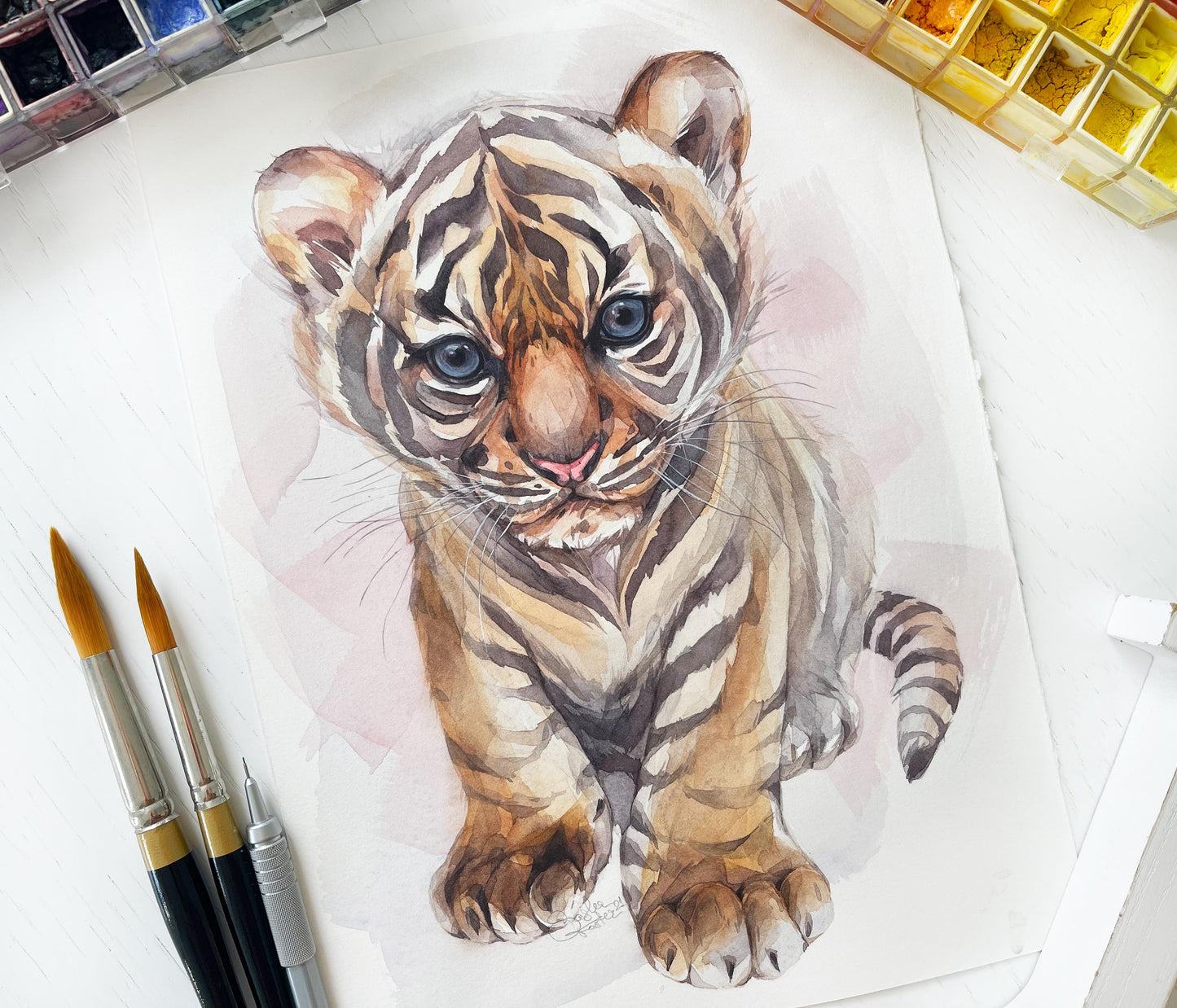 Baby Tiger. Original watercolor painting.