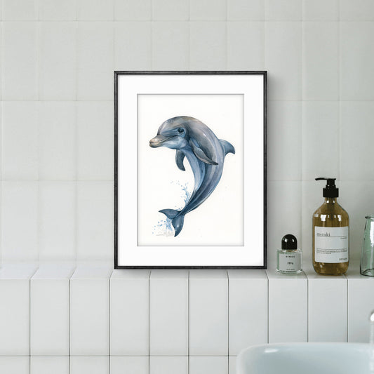Baby Dolphin. Original watercolor painting.