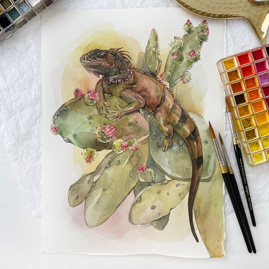 Anton the Iguana. Original watercolor painting.