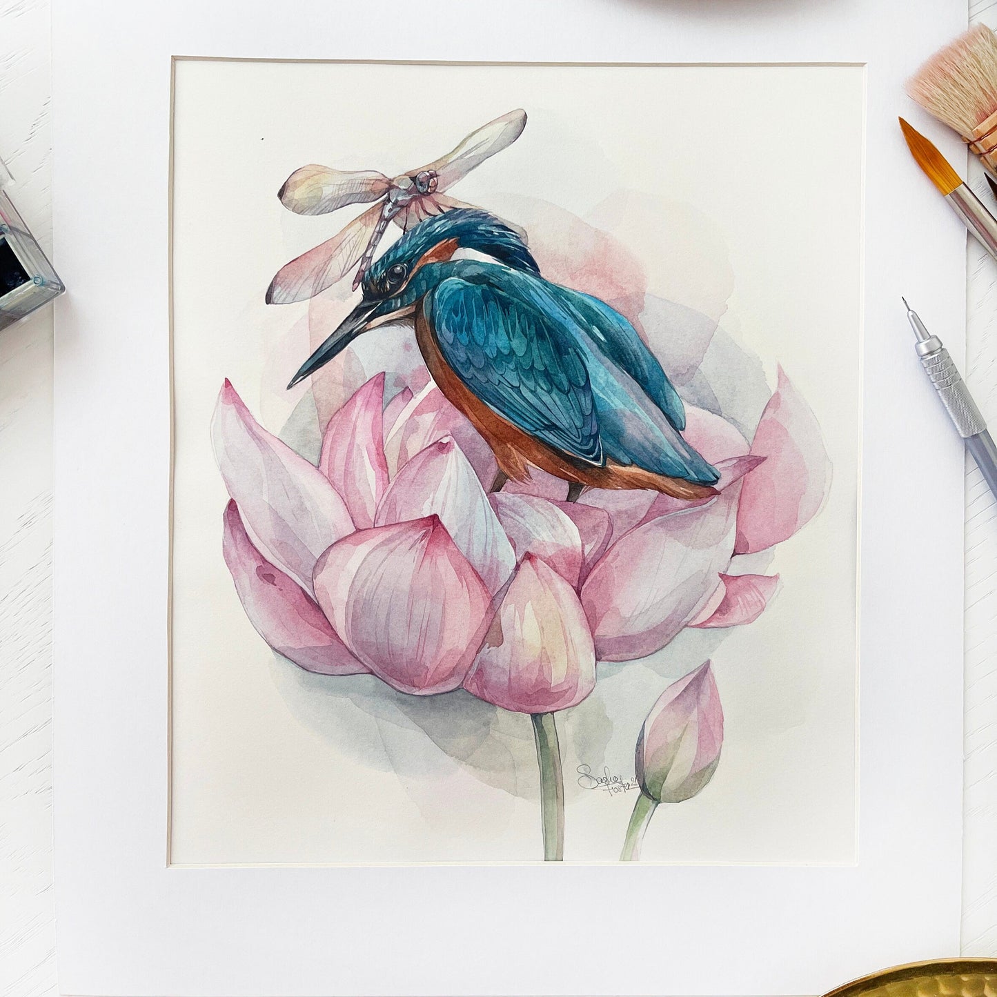 Charlie the Kingfisher. Original watercolor painting.