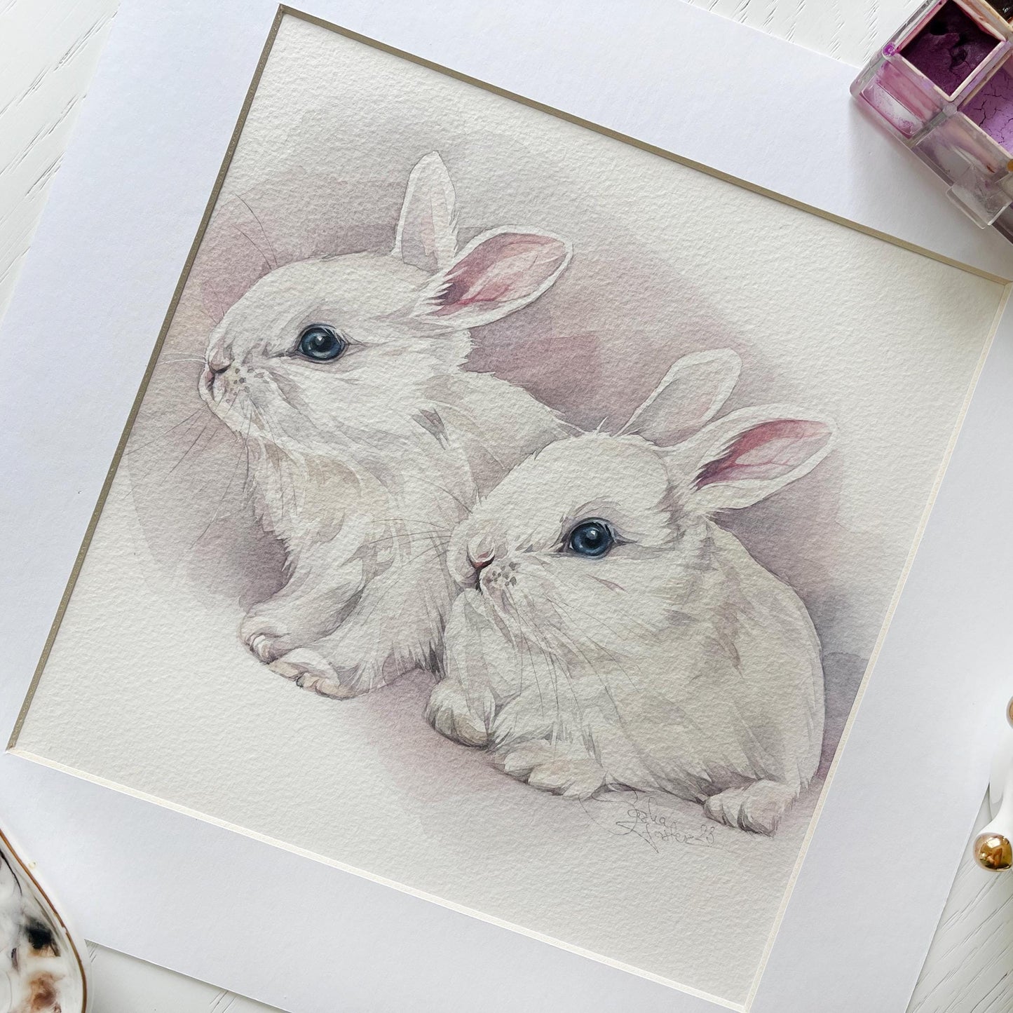 Bunny Bliss. Original watercolor painting.