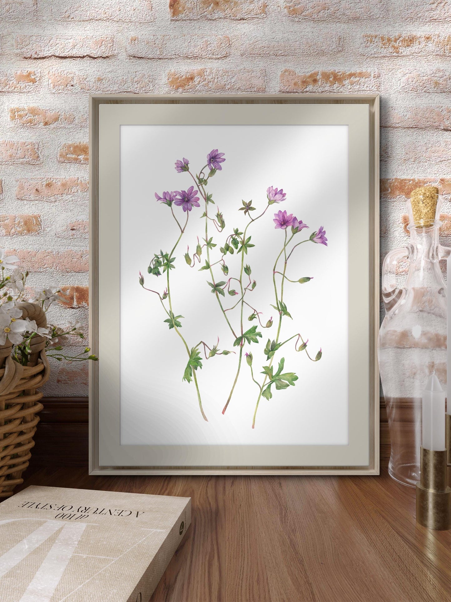 Purple wildflowers. Original watercolor painting.