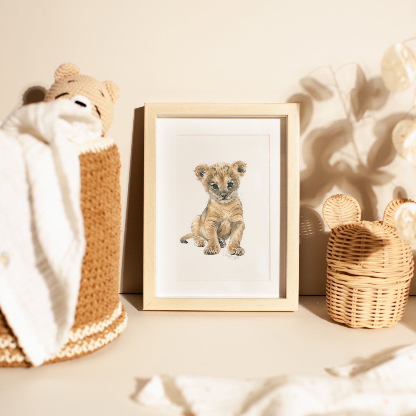 Baby Lion. Original watercolor painting.