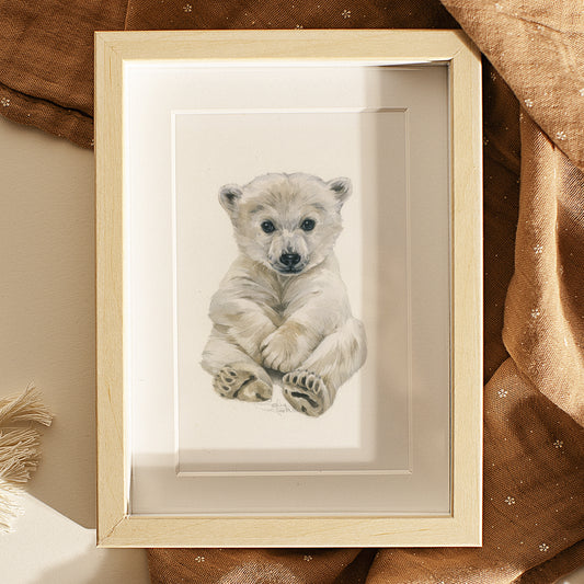 Baby Polar Bear. Original watercolor painting.