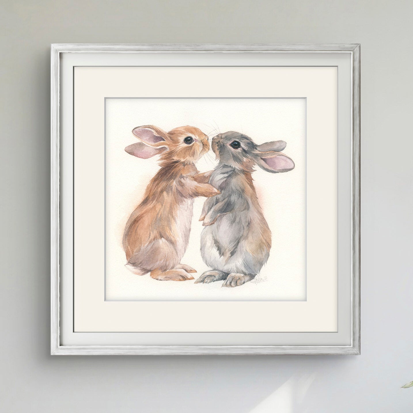 Bunny Love. Original watercolor painting.