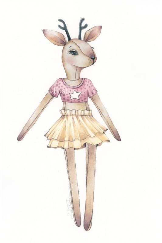 Baby Deer Plush. Original watercolor painting.