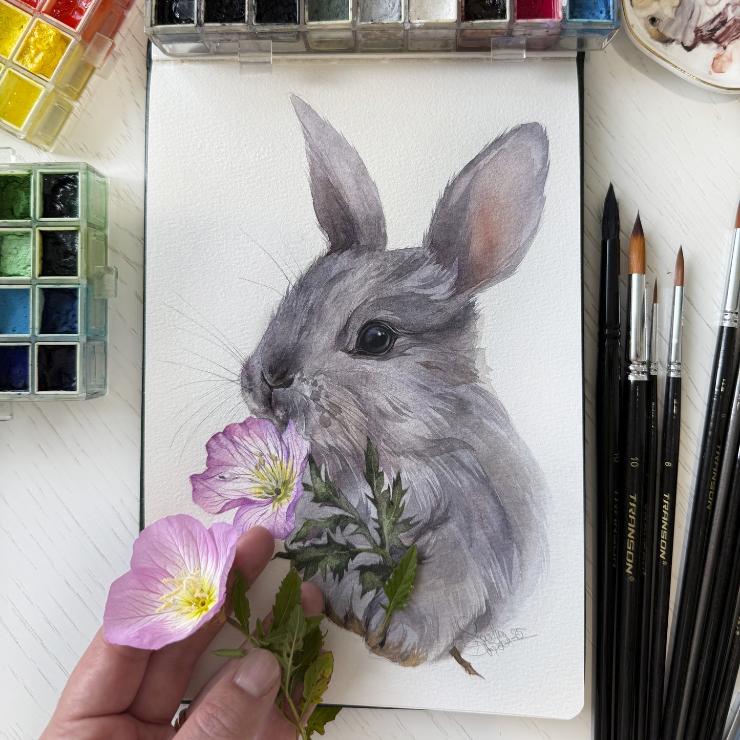 Spring Rabbit. Original watercolor painting.