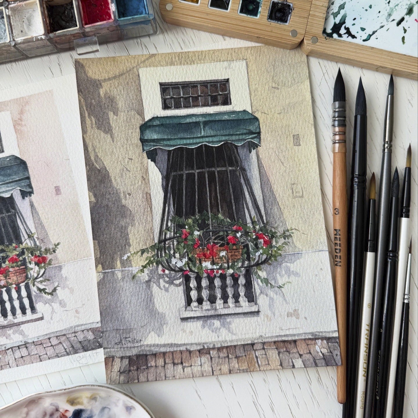 Colonial Charm. Original watercolor painting.